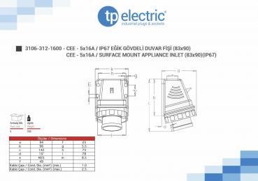 Preview: CEE Wandstecker 5P 16A 6h IP67